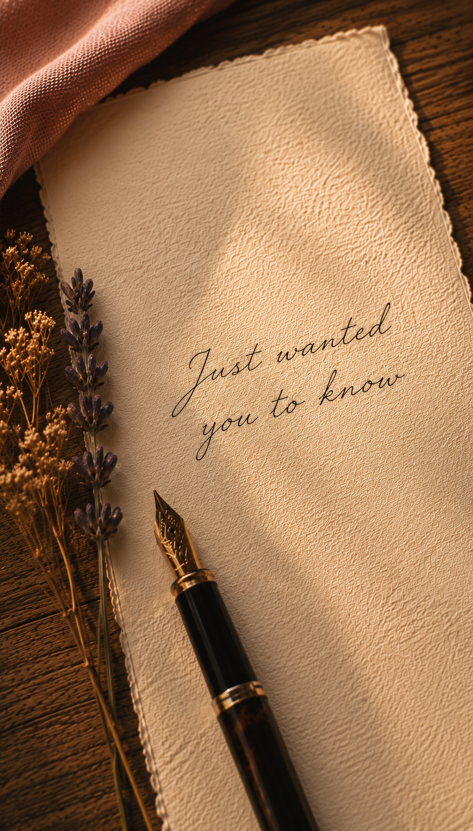 A handwritten note resting on warm linen